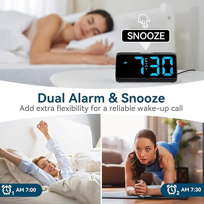 Netzu Digital Alarm Clocks for Bedrooms, Loud Alarm Clock with Dual Alarms, Bold Digits, 5 Dimmers, 4 Volumes, Snooze, Bedside Clock for Deep Sleepers Kids Teens Seniors, Plug in Clock, Easy to Set