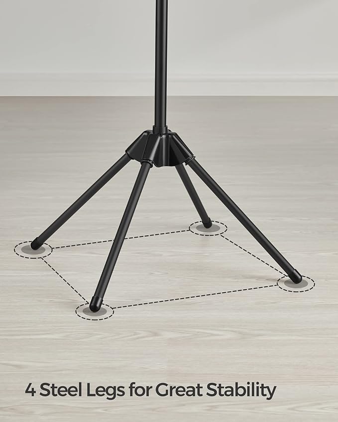 SONGMICS Clothes Drying Rack, 59-Inch Folding Laundry Drying Rack with 3 Rotatable Arms for Hangers, 4 Legs, Stainless Steel, for 27 Pieces of Clothes, Black ULLR510B01