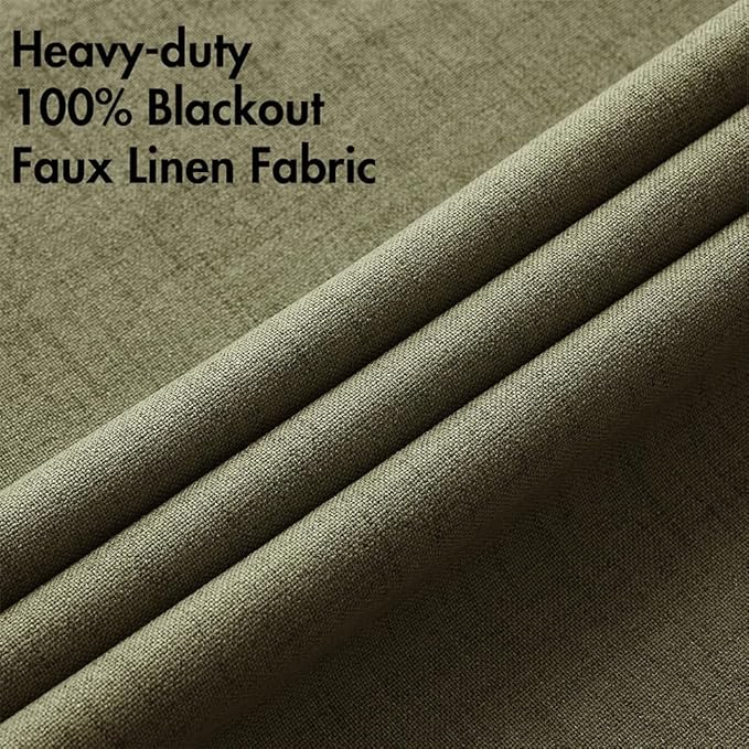 MIULEE Linen Texture Curtains for Bedroom Solid 100% Blackout Thermal Insulated Light Olive Green Curtains Grommet Room Darkening Drapes for Living Room Nursery 52x84 Inch (2 Panels)