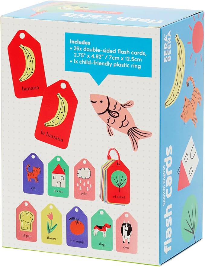 Spanish English Flash Cards - Bilingual Toddler First Words Flashcards – 26 Educational, Colorful, Double-Sided Vocabulary Cards – Sight Words for Toddler Games, ESL Kids & Preschoolers