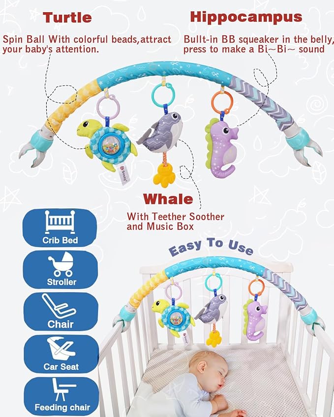 Pau1Hami1ton Car Seat Toys, Stroller Toys,Car Seat Toys for Babies 0-6 Months,3 Month Baby Toys Fit for Crib Bed,Stroller,Car Seat,Baby Gifts.S-19(Whale)
