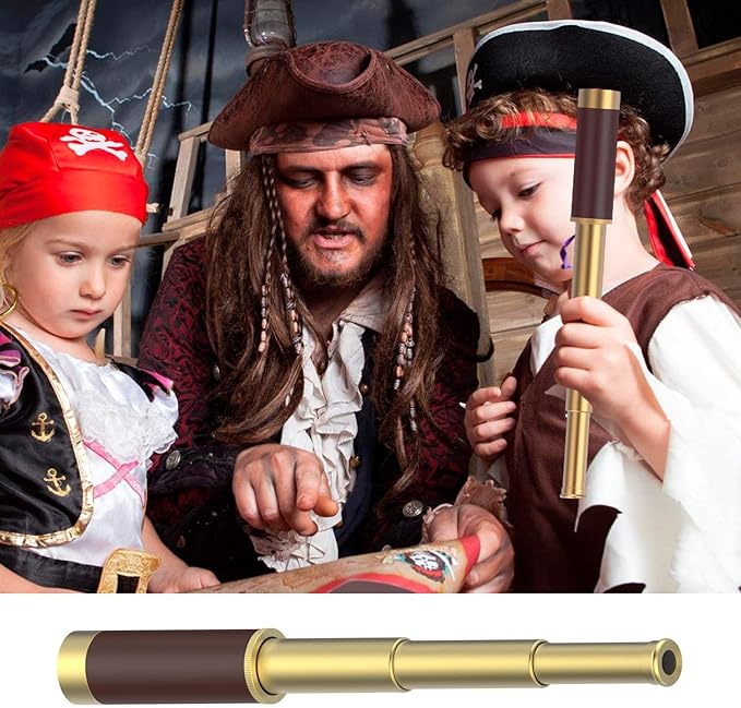 Pirate Monocular Telescope with Treasure Map Pocket Compass - Collapsible Spyglass for Party Accessory Set