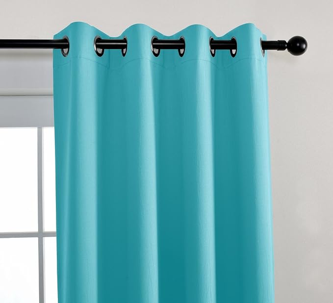 MIUCO Room Darkening Curtains Textured Grommet Thermal Insulated Blackout Curtains for Bedroom Set of 2 52x95 Inch Turquoise