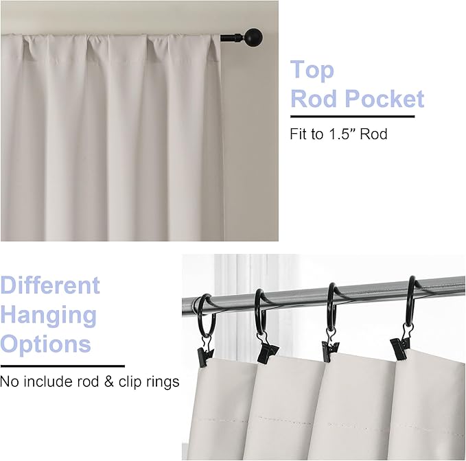 Simplebrand Ava Natural Blackout Curtains for Bedroom 90 Inches Long 2 Panels Set, Solid Privacy Energy Saving Living Room Window Treatment Curtains Blackout Drapes, W40 x L90 Inch, Natural