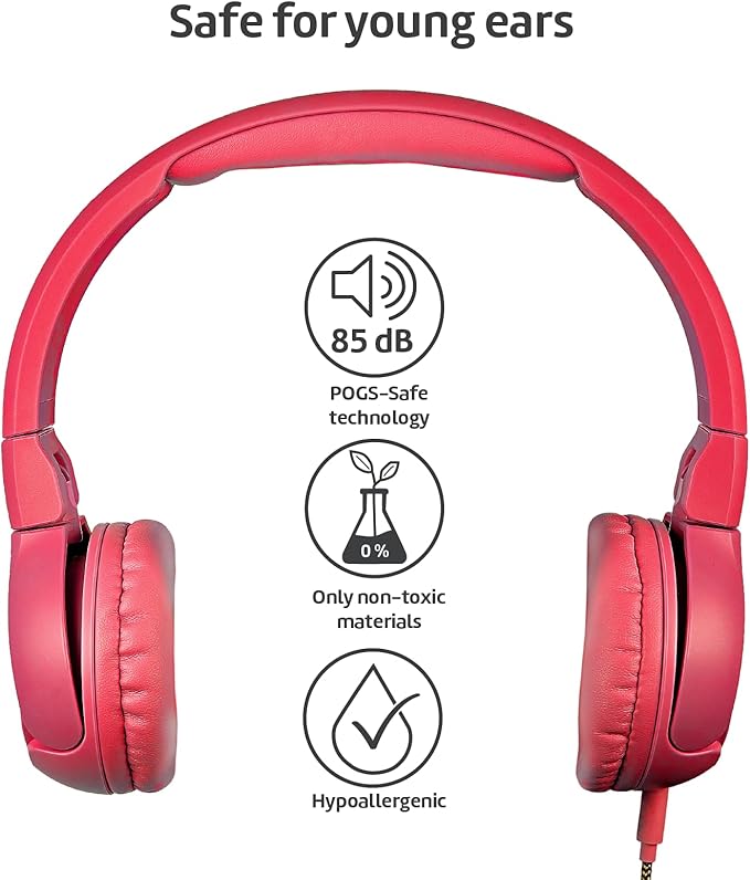 POGS Kids Wired Headphones | The Elephant 2 | Adjustable, Durable Headphones for Kids 3+ | Limited to 85 dB, Microphone | On-Ear | Music-Sharing Function Safe 3.5mm Audio Cable (3.2ft) (rPink)