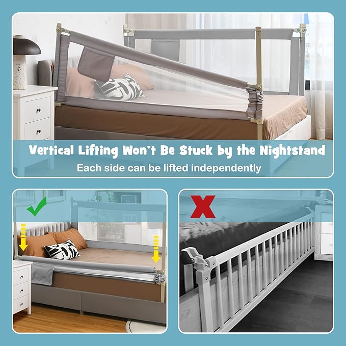 BABY JOY Bed Rail for Toddlers, 77'' Extra Long, Height Adjustable & Foldable Baby Bed Rail Guard w/Storage Pocket & Double Safety Child Lock for Kids Twin Double Full Size Queen King Mattress (Gray)