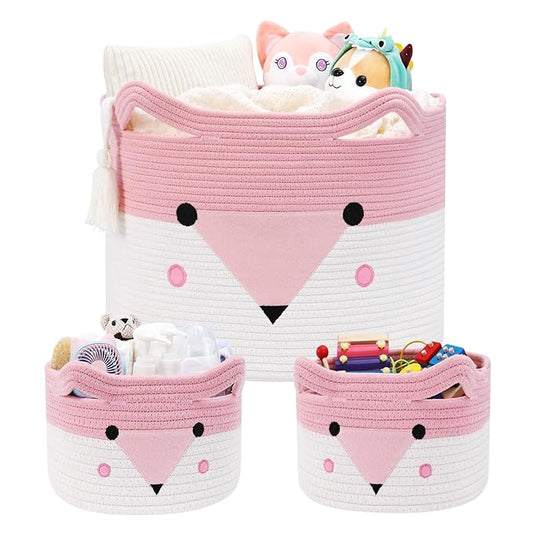 Large Baby Basket Toy Storage 3 Pack, (20"x13.8") Woven Baby Laundry Basket, Stuffed Animal Storage.