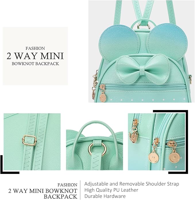 KL928 Girls Bowknot Polka Dot Cute Mini Backpack Small Daypacks Convertible Shoulder Bag Purse for Women