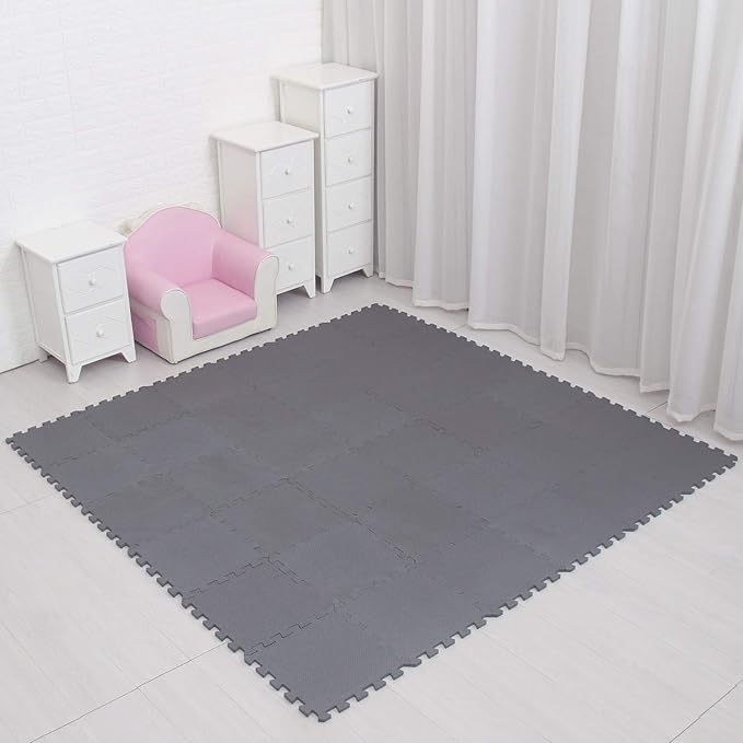 XMTMMD Soft Non-Toxic Foam Baby Play Mat | Toddler Playmat | EVA Foam Interlocking Tiles for Gym, Nursery, Playroom | 18 Squares Foam Floor Mats for Kids & Babies | Gray Jigsaw Puzzle Play Mat