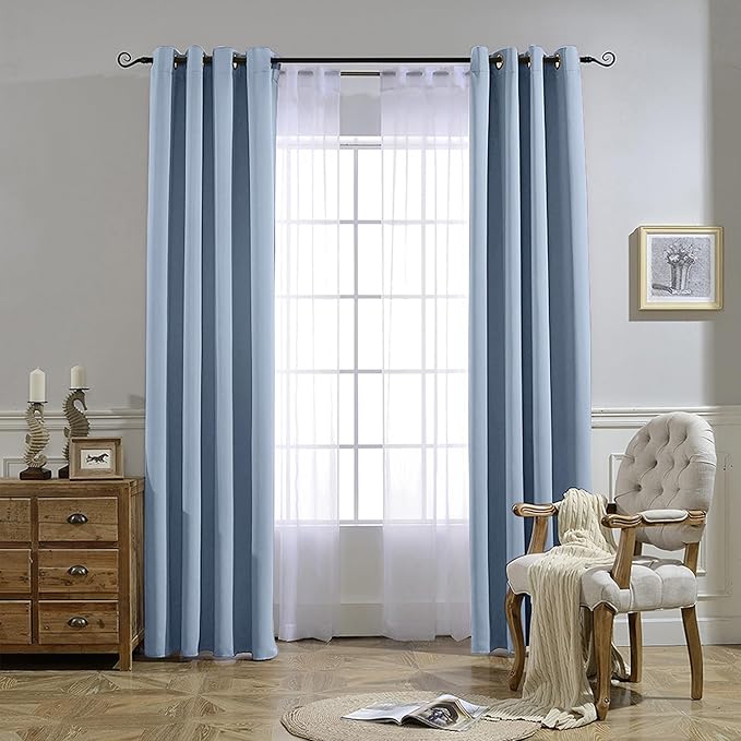 NICETOWN Blackout 72 inch Curtains for Kids Room, Grommet Room Darkening Thermal Insulated Solid Window Treatments Sound Reducing for Bedroom, 2 Panels, W37 x L72, Vintage Blue