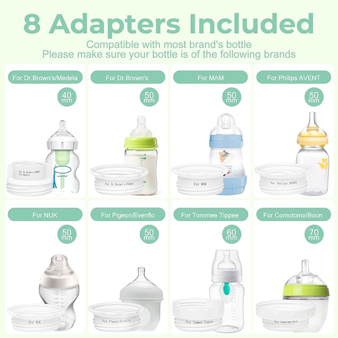 Portable Cordless Baby Bottle Warmer for Travel, Rechargeable with 8 Adapters & 1 Milk Powder Container, Safe Material, Fast Heating, Compatible with Major Brands,White
