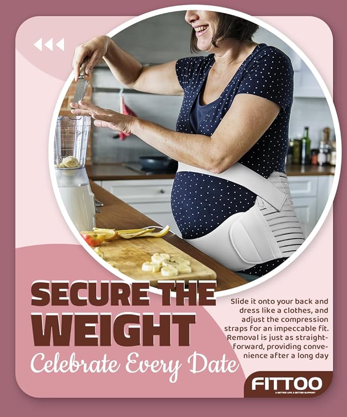 FITTOO Maternity Belt Back Support Belly Band Pregnancy Belt Support Brace Abdominal Binder Waist Support Beige XXL