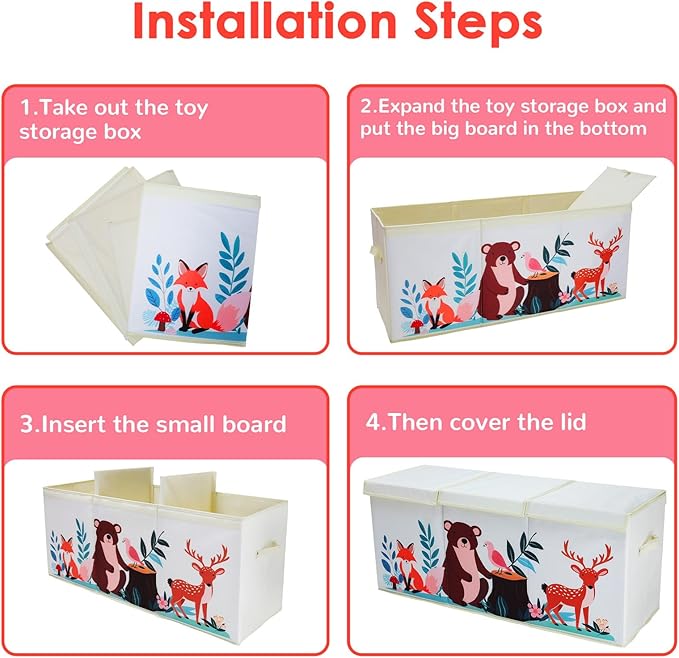 Toy Box Chest for Kids, Collapsible Oxford Toy Storage Box with Handles for Boys Girls, Extra Large Sturdy Waterproof Toy Organiser for Bedroom Playroom, 37.7×12.5×15.7 Inch (Forest Animals)