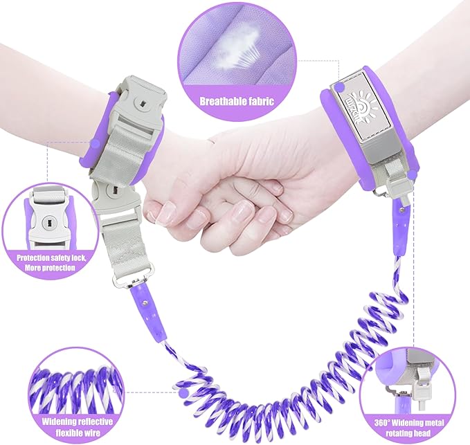 Toddler Leash for Walking, Toddler Safety Harnesses Leashes, Safety Harness with Lock for Kids, Anti Lost Wrist Link for Toddlers ，Upgrade with Reflective Tape Liner（6.5ft）for Kids