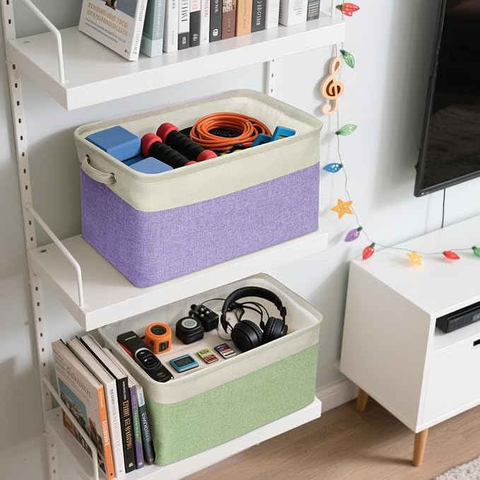 BALEINE 2 Pack Fabric Storage Bins for Shelves, Linen Storage Baskets for Organizing, Decorative Closet Bins for Clothes, Home (Brown, 15"x11"x9.5") ﻿