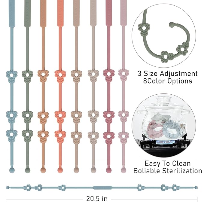 Toy Safety Straps, Silicone Pacifier Clips, Adjustable Stretchable Sippy Cup Straps for Strollers, High Chair, Cribs, Hanging Baskets, Car Seat, Shopping Trolley, 2 Pack (Muted+Apricot)