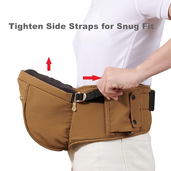 SUNVENO Baby Hip Carrier with Hip Seat, CPC-Certified, Ergonomic Infant Carrier for Newborns & Toddlers up to 45 lbs, Adjustable Waistband, Multiple Pockets, All-Season, Brown