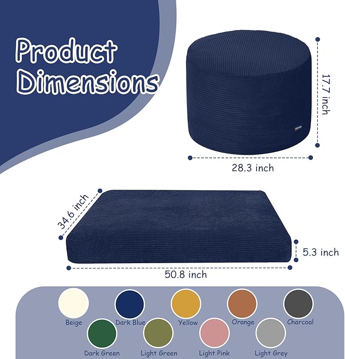 COMAX Kids Bean Bag Chair Turn into Beanbag Bed, Toddler Bean Chair Corduroy for Girl Boy Sleeping, Lazy Children Bean Bags with Filler, Convertible Child Floor Mattress, Dark Blue