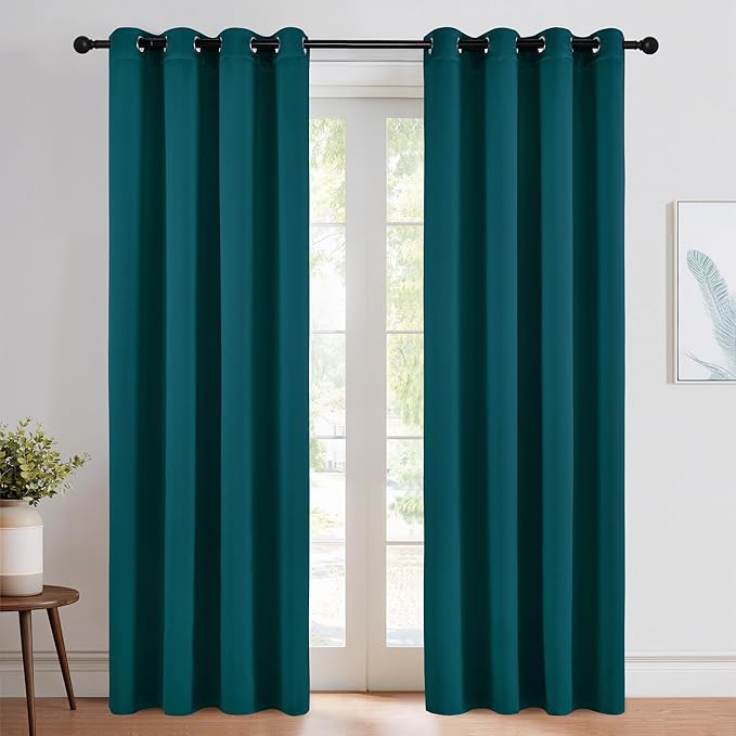 NICETOWN Teal Blackout Curtains 84inch Length 2 Panels Set, Grommet Chic Thermal Insulated Room Darkening Window Treatments for Bedroom/Living Room, W52 x L84