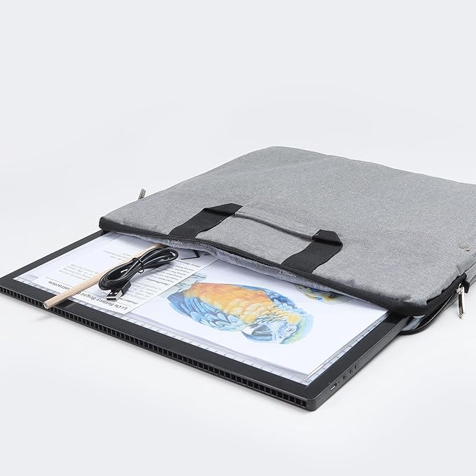 HIUKCOLED A3 Built-in Tilt Stand Light Tracing Box with Carry Bag, 3 Colors/Stepless Dimmable/6-level Brightness Adjustable, Battery Powered LED Light Board for Drawing,Diamond Painting,Sketching