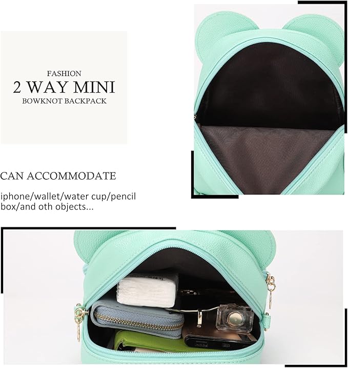 KL928 Girls Bowknot Polka Dot Cute Mini Backpack Small Daypacks Convertible Shoulder Bag Purse for Women