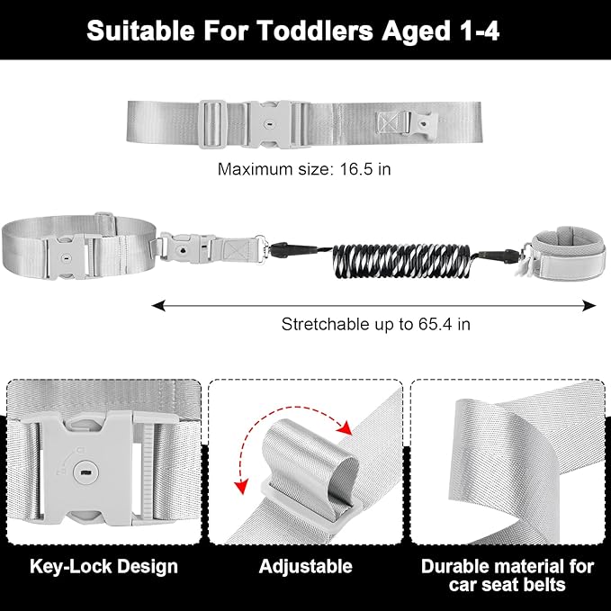 Accmor Toddler Waist Leash Belt, Reflective Baby Anti Lost Wrist Link, Kids Walking Harnesses Children Wristband Tether Leashes with Lock for Boys Girls Ages 1-4 to Outdoor Travel (Black)