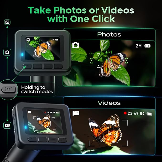 Handheld Digital Microscope D-KS2 with 2" IPS Screen - Take Pictures & Videos - Download to PC & Mac - 1000X Pocket Microscope for Kids/Adults with 32G SD Card - Use Indoors&Outdoors