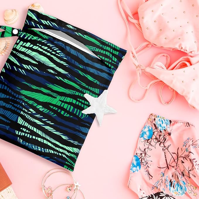 Wet Bag, Wet Dry Bag, Wet Bag for Swimsuit, Travel, Beach, Pool, Diapers, Dirty Yoga Gym Clothes, Makeup Bag, Waterproof Tropical Palm Leaves Decor Jungle Palm Leaf Favors