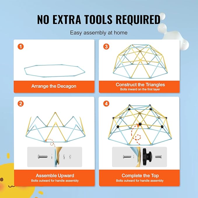 VEVOR Climbing Dome, 6FT Jungle Gym for Kids 3 to 9 Years Old, Geometric Dome Climber Play Center Supports 600LBS and Easy Assembly, with Climbing Grip, Outdoor and Indoor Play Equipment for Kids