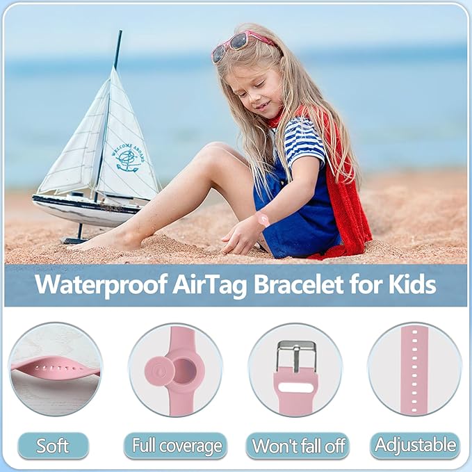 Waterproof Bracelet for AirTag Kids, Personalized Initial Letter Hidden Holder Compatible with Air Tag, Silicone Case for Airtag Adjustable Anti-Lost GPS Tracker for Toddler Child Elder, V