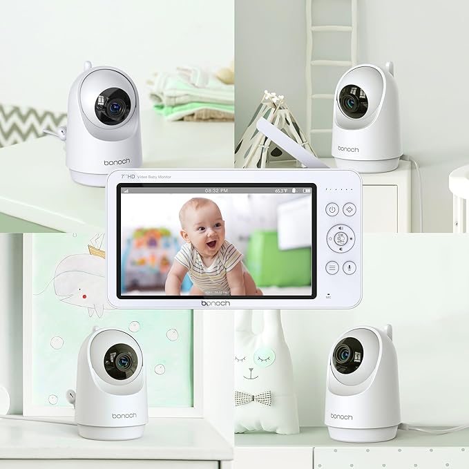 bonoch Add-on Baby Camera Unit for BBM01/ BBM03/ BBM05, 720p HD Video Baby Monitor Camera No WiFi, Security Split-Screen, Auto Night Vision, 4X Zoom, 2-Way Audio, Temperature Sensor, 8 Lullabies
