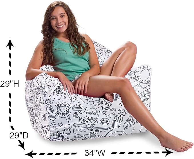 Posh Creations Structured Comfy Bean Bag Chair for Gaming, Reading, and Watching TV, Malibu Lounge, Canvas Coloring Fabric - Creatures