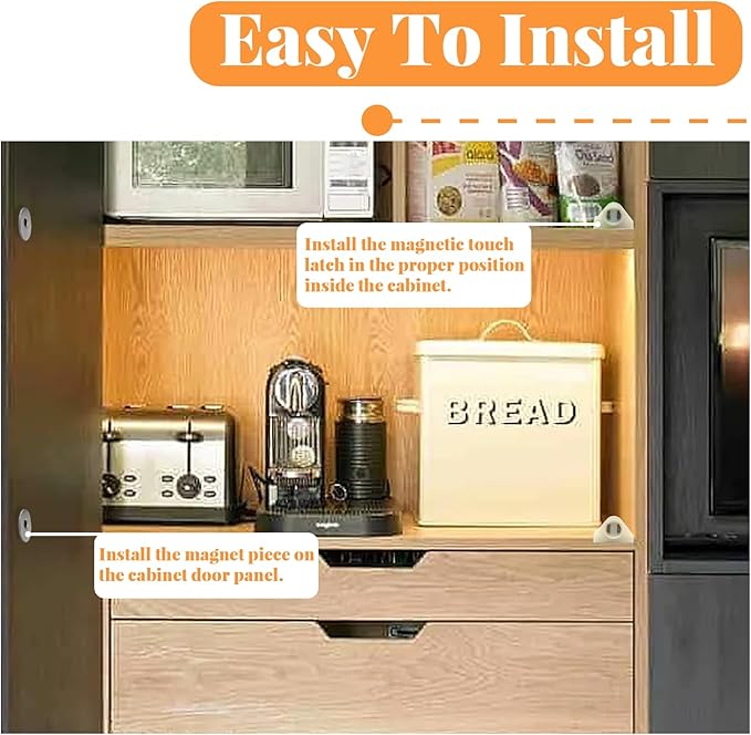 2 Pack Magnetic Touch Latch, Cabinet Push Open Catches Magnet Push Release Latches Hardware for Kitchen Cabinet Drawer Cupboard Closet Door (White)