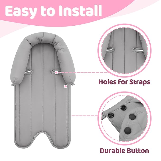 Pro Goleem Car Seat Head Support Infant, Soft Infant Car Seat Insert, 2 in 1 Carseat Head Support for Toddler, Perfect for Car Seat, Stroller, Swing, Bouncer, Pink and Gray