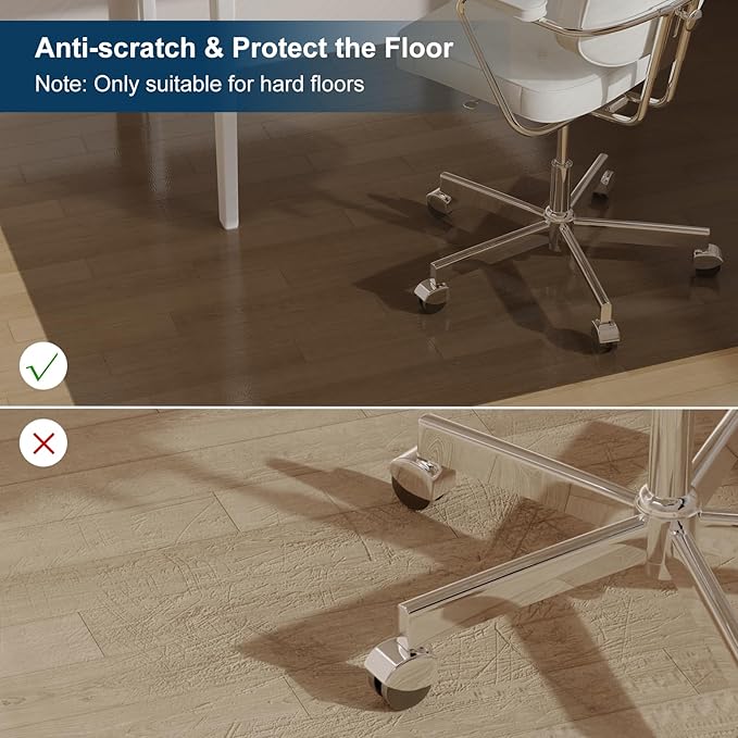 Floor Mats for Home, 5'×7' Translucent Black Vinyl Area Rug for Under Dining Table, Waterproof Non-Slip Hard Floor Living Room Rug, PVC Rolling Chair Protector for Workspace, High Traffic Areas