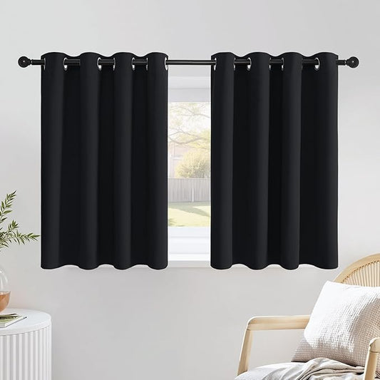 NICETOWN Black Out Kitchen Window Curtains Over Sink, Grommet Blackout Window Treatments Thermal Drapes for Cafe/Basement, 2 Panels, W52 x L36