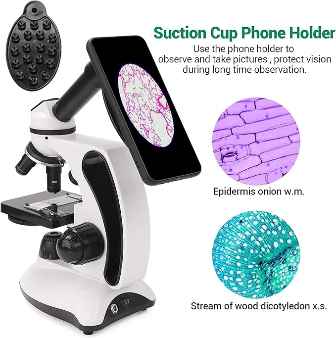 BNISE Microscope kit for Kids Adults Students, 40X-2000X Magnification, Prepared Slides Kit, Dual LED Illumination, All Glass Optics, and Cordless Capability for Children Beginner