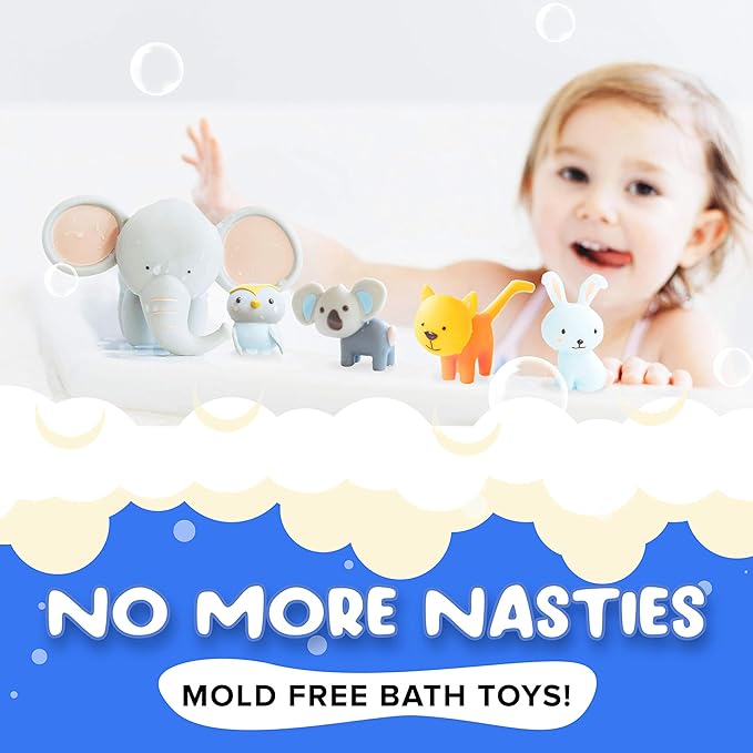SplashEZ Animals Bath Toys for Toddlers, Mold Free Bath Toys for Kids, No Hole for Water Soft Durable Elephant Play Set for Bathtub, Pool, Shower Boys & Girls, No Mold, Ages 0-1-3-4-5-6-8