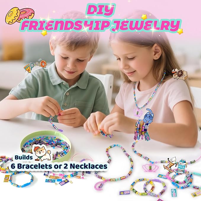 MooCubic Rolls Stickers Jewelry Making Kit, Includes 320 Mini Sticky, Builds 6 Bracelet or 2 Necklace, 200 Beads & 2 Pendants, Wearable DIY Friendship Gift for Kids Ages 5+ Girls & Boys (M1)