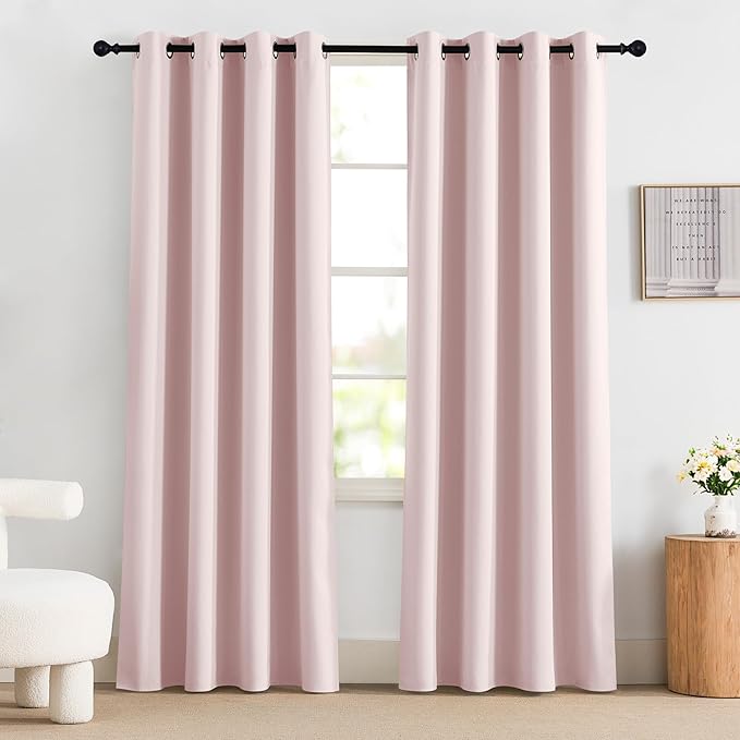 NICETOWN Pink Blackout Curtains 84 Inches Long for Girls Bedroom, 100% Blackout Thermal Insulated Window Drapes Room Darkening Curtains for Baby Nursery with Grommet Top, 52" W, 2 Panels