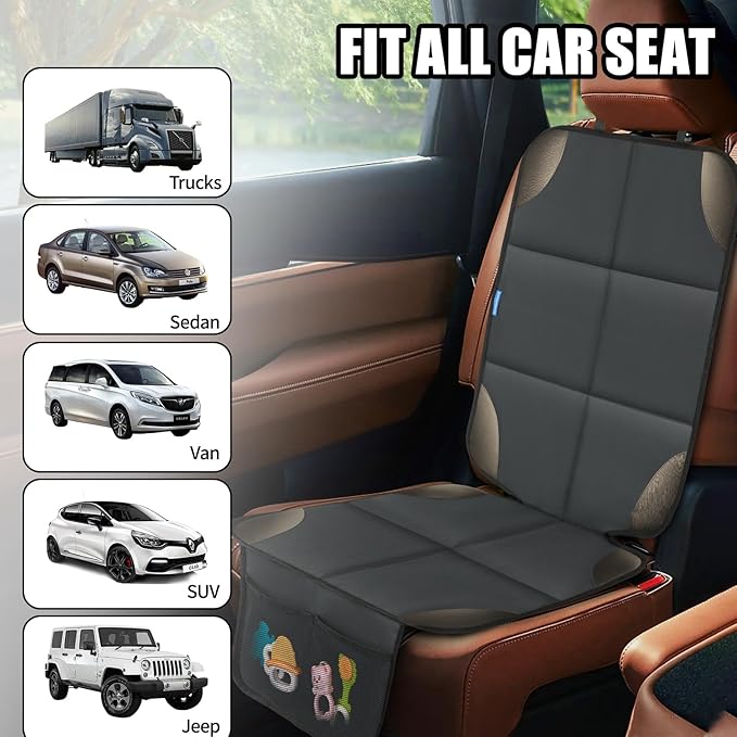 Car Seat Protector for Child Carseat, 2 Pack Protect Car Seats Cover for Baby with Thickest Padding and Non-Slip Padded Backing Mesh Pockets Kids Pets Car Back Seat Protectors(Darkgrey)