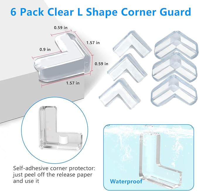 1.57 in x 16.4 FT,Edge Corner Protector Baby Proofing with 6 Corners,Soft Clear Furniture Table Corner Guard & Edge Safety Cabinet Door Bumper,Crib Bumpers,Wall Protector