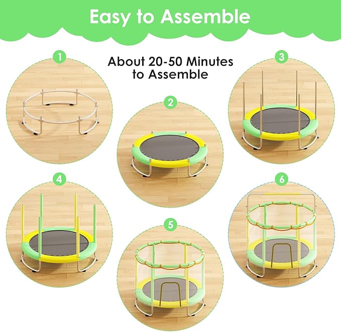Trampoline for Kids, Upgrade Full Anti-Rust 440lbsToddler Trampoline with Net, Upgraded Ring Legs with Adjustable Gymnastics Bar&Toys, Gifts for Ages 1-8 Boys&Girls