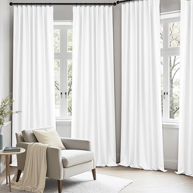 ANRODUO Back Tab Blackout Curtains for Bedroom Living Room, Rod Pocket Pinch Pleated Thermal Insulated Room Darkening Curtains 54 Inches Long 2 Panels, White, 42 x 54 Inch