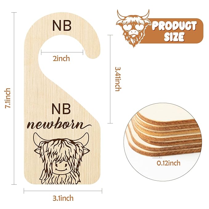 R HORSE 8Pcs Highland Cow Baby Closet Dividers, Double Sided Baby Closet Organizers Nursery Hanger Dividers Wood Size Dividers for Boy Girl Birthday Christmas Gift (0-24 Months)