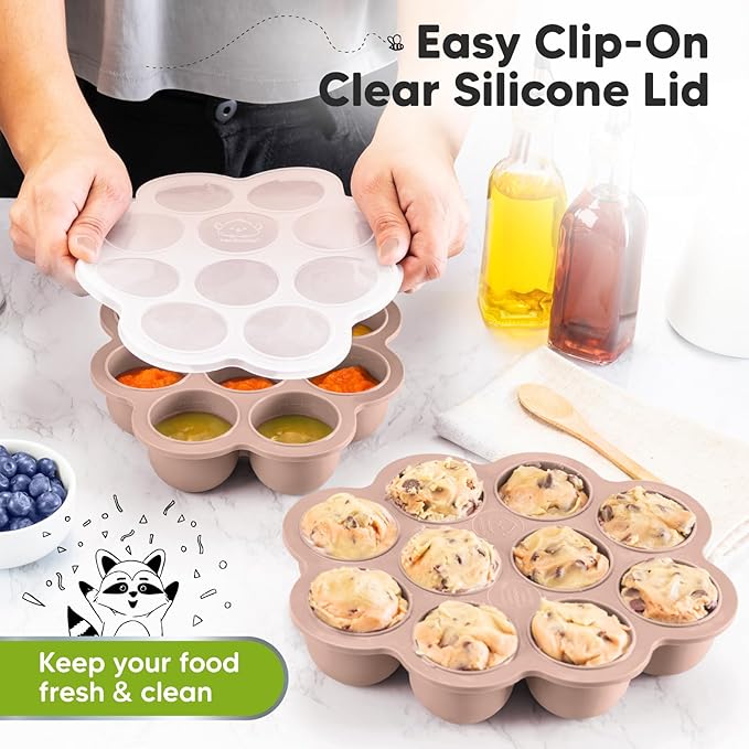KeaBabies Silicone Food Freezer Trays with Lid, 2oz x 10 Pods Baby Food Storage Containers, Easy Puree Meal Prep, Breast Milk Silicone Freezer Molds, Dishwasher,Microwave Safe,BPA-Free Tray(Dusk)