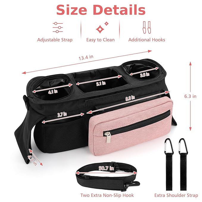Accmor Universal Stroller Organizer with Insulated Cup Holder Detachable Phone Bag and Shoulder Strap,Stroller Bag Caddy Organizer Fits for Uppababy, Baby Jogger, Britax Strollers