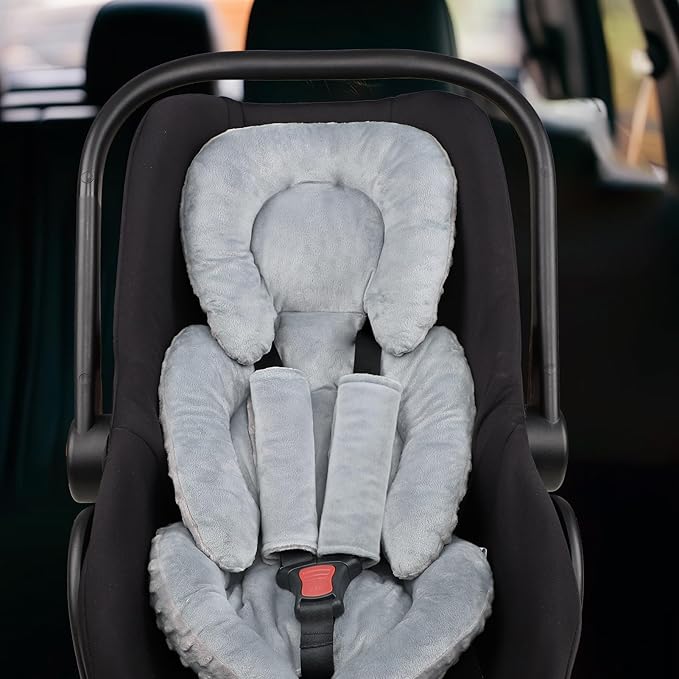 Infant Car Seat Insert Head and Body Support, GFU Reversible Newborn Insert for Carseat with Strap Pads, Soft Stroller Cushion Pillow Insert for Boys and Girls, Fits for Stroller, Swing, Grey
