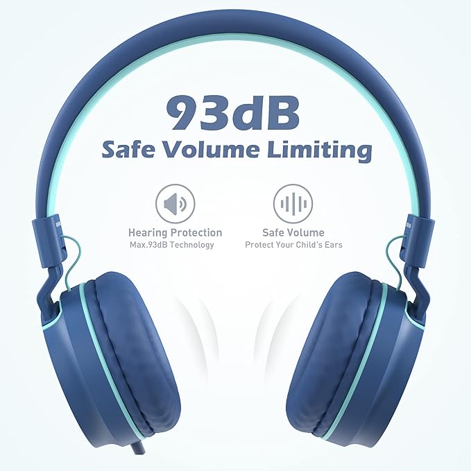 AILIHEN Kids Headphones, I35 On-Ear Headphones for School, Safe Volume 93dB, HD Mic Stereo Headphone for Kid Girls Boys, Foldable 3.5mm Wired for Chromebook, Laptop, Computer, Tablet (Blue)