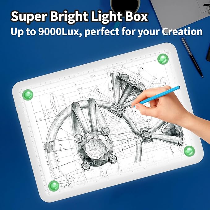 Up To 9000Lux Super Bright A4 Light Pad,Rechargeable light box with 4000mAH Lithium Battery for Cricut Weeding Vinyl Tool,Magnet light box for tracing,light board for Diamond Painting,Sketching(White)